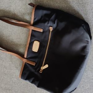 MICHAEL KORS Black Nylon Shoulder Bag with Tan Straps